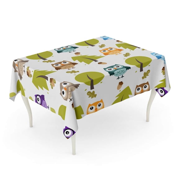 LADDKE Blue Owl Pattern Owlet Colorful Bird Cartoon Character Tablecloth Table Desk Cover Home Party Decor 52x70 inch