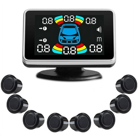 8 Parking Sensor Parktronic Automobile Reversing Radar Electronics Rear Auto Detector Backing Assistance Kit Buzzer A,1 * monitor 8 * probes,Black