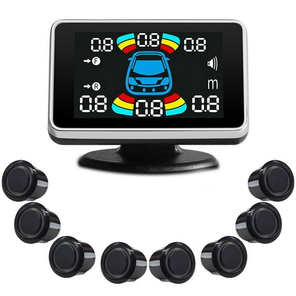 8 Parking Sensor Parktronic Automobile Reversing Radar Electronics Rear Auto Detector Backing Assistance Kit Buzzer A,1 * monitor 8 * probes,Black