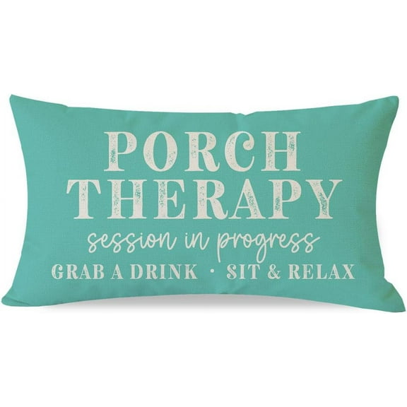 Farmhouse Throw Pillow Cover 12x20 Inch Porch Therapy Session in Progress Turquoise Outdoor Spring Front Porch Patio Decorations Lumbar Decorative Throw Pillows Cases for Party Room Decor