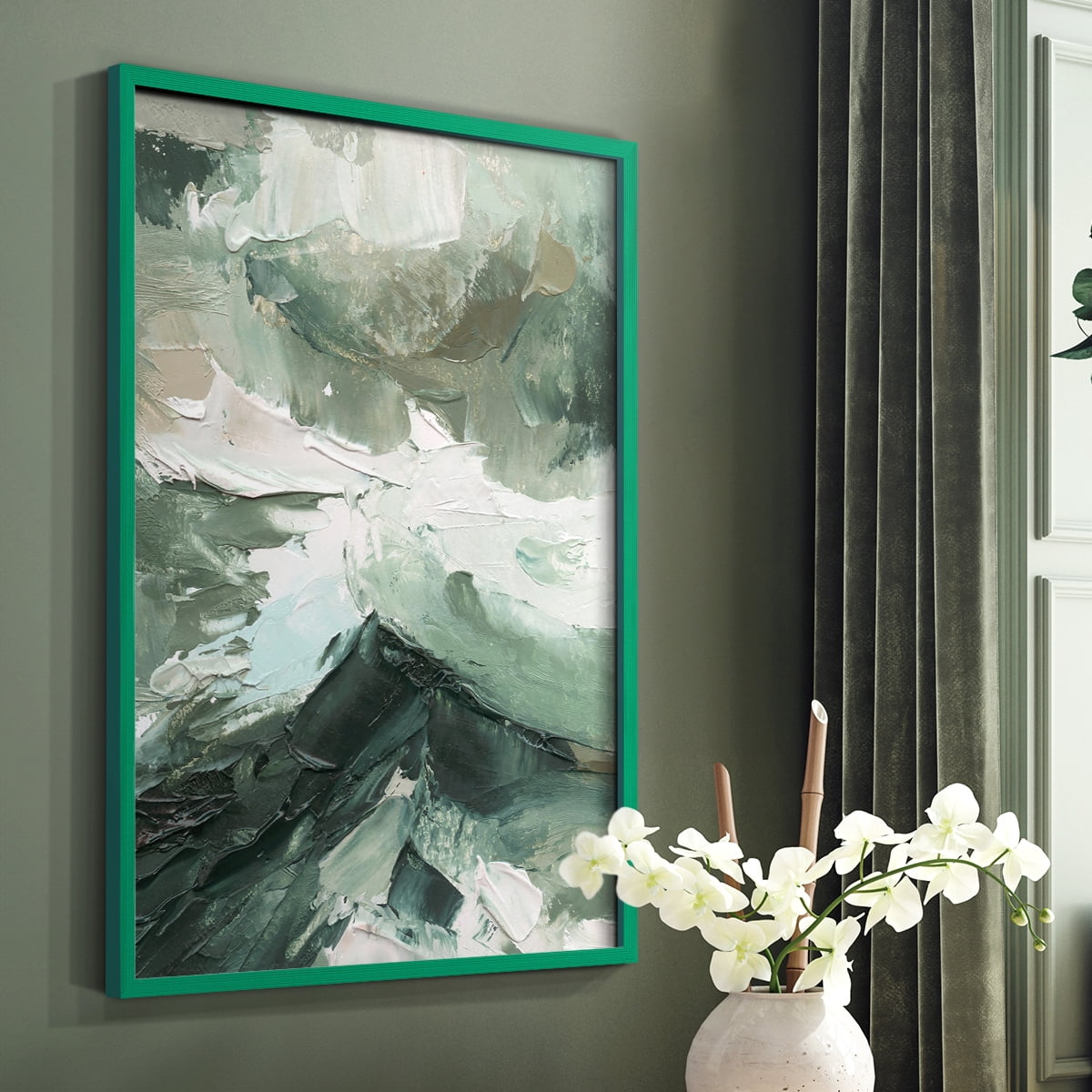 Crashing II Framed Print in Green Solid Wood Framed Print No Nail Hanging