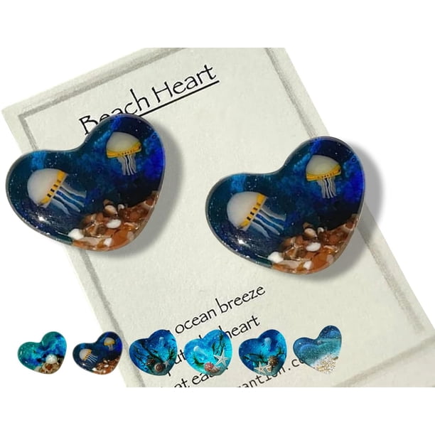 Corazón de bolsillo de vidrio para playa, adorno de corazón de vidrio oceánico hecho a mano con fusión de mar natural, ficha de bolsillo de corazón de vidrio fusionado, mini ficha linda y duradera con