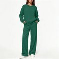 thumbnail image 2 of Women's 2 Piece Sweatsuit Set Crewneck Sweatshirt with Front Pocket and Wide Leg Pants Casual Fleece Lounge Set, 2 of 6