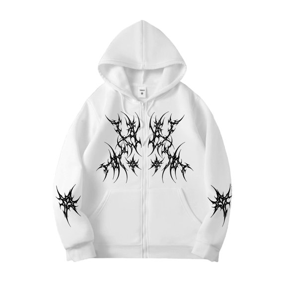 Unisex Y2K Zip Up Hoodie Oversized Gothic Punk Hooded Sweatshirt Casual Baggy Hooded Jacket Emo Alternative Clothes
