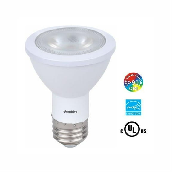 Overdrive 637 6.5W 3000K 90CRI PAR20 Dimmable Flood LED Light Bulb, Soft White - Pack of 6