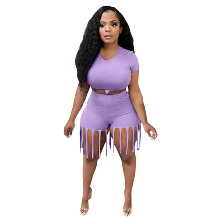

Miarhb scrubs for women sets Women s Casual Short Sleeve Tops And Tassel Pants Two Pieces Sets Women Dress Purple/XL