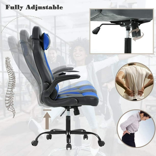 Gaming Chair Office Chair Desk Chair with Lumbar Support Flip Up Arms  Headrest PU Leather Swivel Rolling Adjustable High Back Racing Computer  Chair