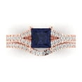 thumbnail image 2 of 3.36 ct Brilliant Princess Cut Blue Sapphire 18K Rose Gold Solitaire with Accents Engagement Bridal Wedding Ring Band Set size 8.5, 2 of 7