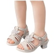 thumbnail image 6 of BOBOGOJP Toddler Little Big Kid High Heels Flower Girls Party Dress Shoes Glitter Pump Sandals Beige for Size 12.5, 6 of 9