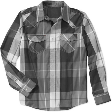 No Boundaries Big Men's Yarn Dye Plaid Woven Shirt