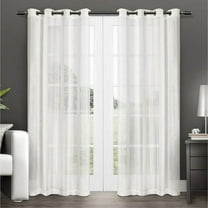 Exclusive Home Penny Sheer Embellished Stripe Grommet Top Curtain Panel Pair, 50"x96", Off-White