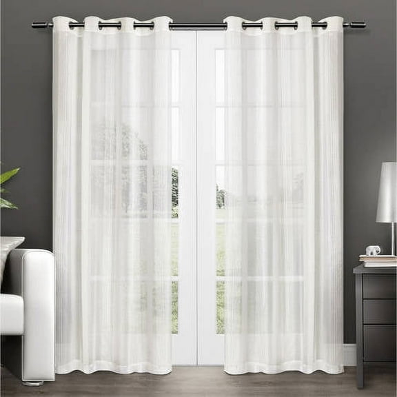 Exclusive Home Penny Sheer Embellished Stripe Grommet Top Curtain Panel Pair, 50"x96", Off-White