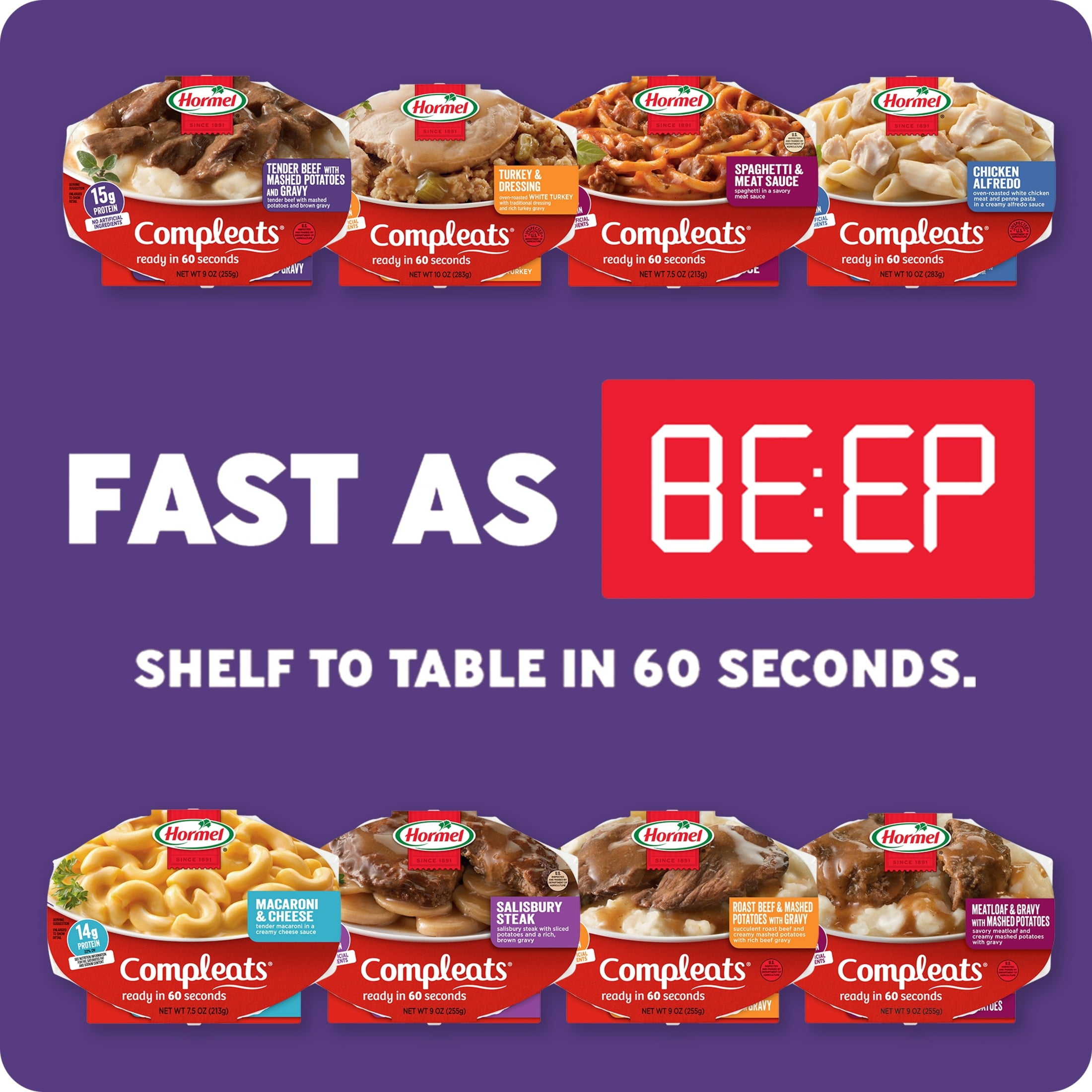 HORMEL COMPLEATS Roast Beef & Mashed Potatoes, 9 oz Plastic Tray, (Pack of 4)