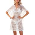 thumbnail image 3 of Lucakuins, pareo de Bikini con estampado a la moda para mujer, Tops transparentes de manga corta calados para la playa, Tops de punto, traje de baño, blusa con protección solar Lucakuins  moda, 3 of 9