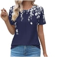 thumbnail image 1 of T-Shirt à Manches 3/4 pour Femmes Imprimé Floral Col Rond Blouse Mignonne Décontractée Coupe Ample Hauts Tee Graphique d'Été, 1 of 3