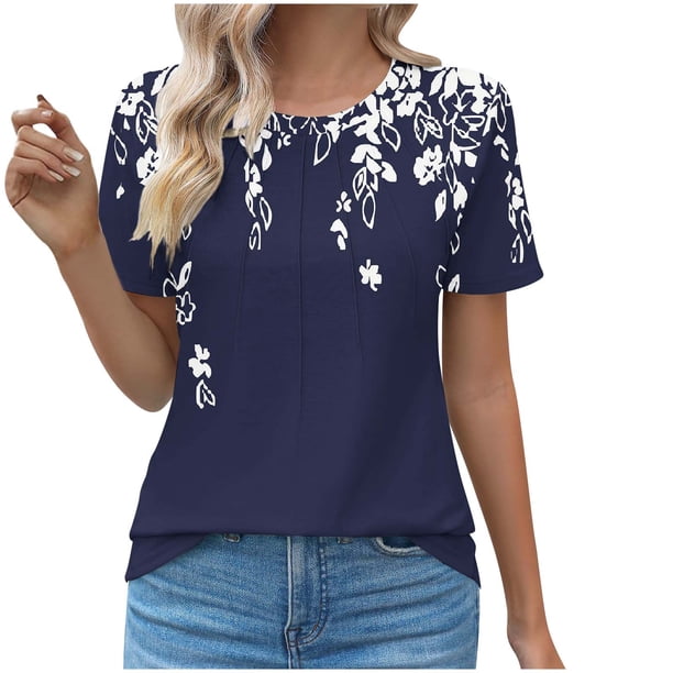 Tops Cortos para las Mujeres Cuello en V de Moda Casual Manga Corta Primavera Verano Top, Tops de Baile para las Mujeres
