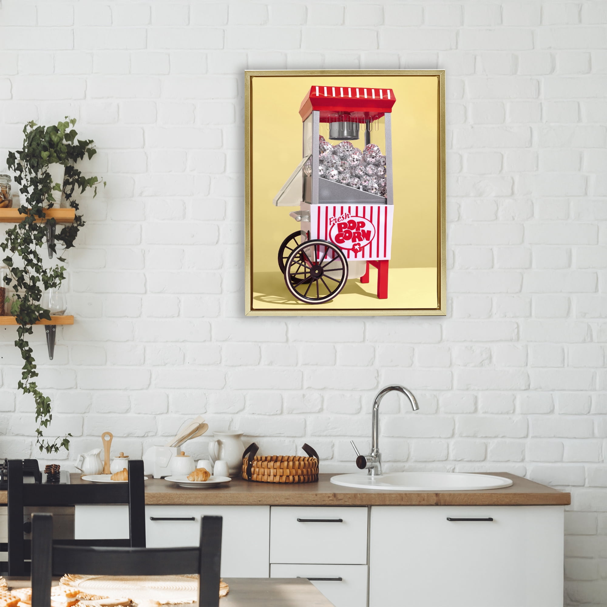 Stupell Industries Disco Popcorn over Yellow Gold Framed Floater Canvas Wall Art, design by LISH Creative