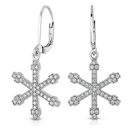 Tilo Jewelry .925 Sterling Silver Snowflake Drop and Dangle Earrings with Cubic Zirconia CZ Stones for Women & Unisex