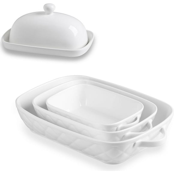Ceramic Casserole Dishes for Oven Baking Dish with Handles Rectangular Lasagna Pan Deep Porcelain Bakeware Sets with Butter Dish
