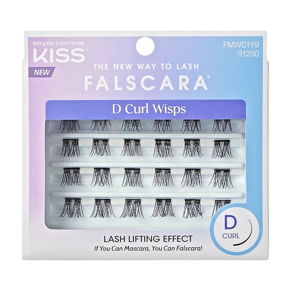 Kiss Falscara False Eyelashes Lash Extension Kit, Black, Style 'D Curl', 24 Lash Clusters