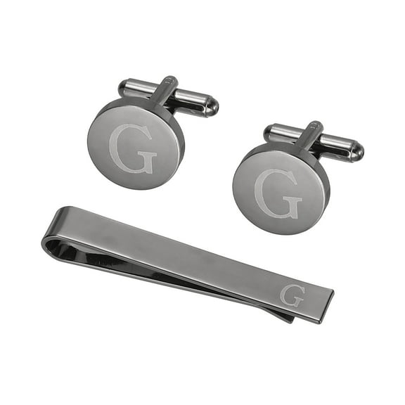 Uxcell Cuff Links, Initial Tie Clip and Cufflink Set for Men Classic Copper, Letter G(Black)