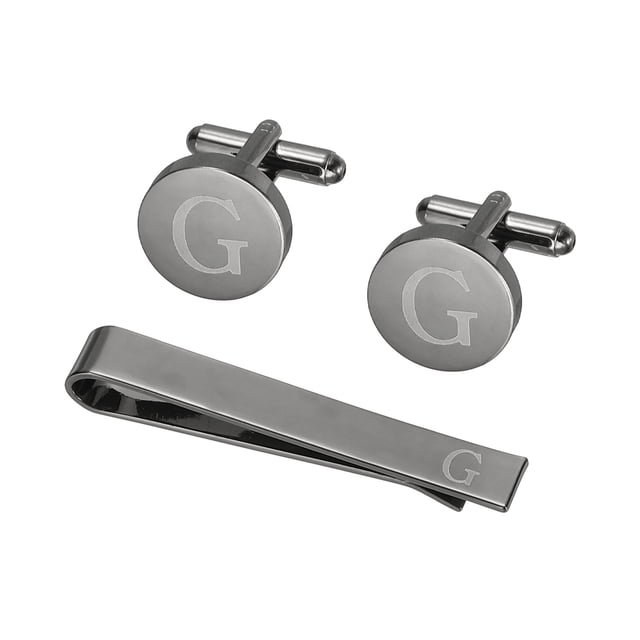 Uxcell Gemelos, Clip de Corbata Inicial y Conjunto de Gemelos para Hombres Clásico de Cobre, Letra G (Negro)