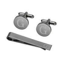 Uxcell Cuff Links, Initial Tie Clip and Cufflink Set for Men Classic Copper, Letter G(Black)