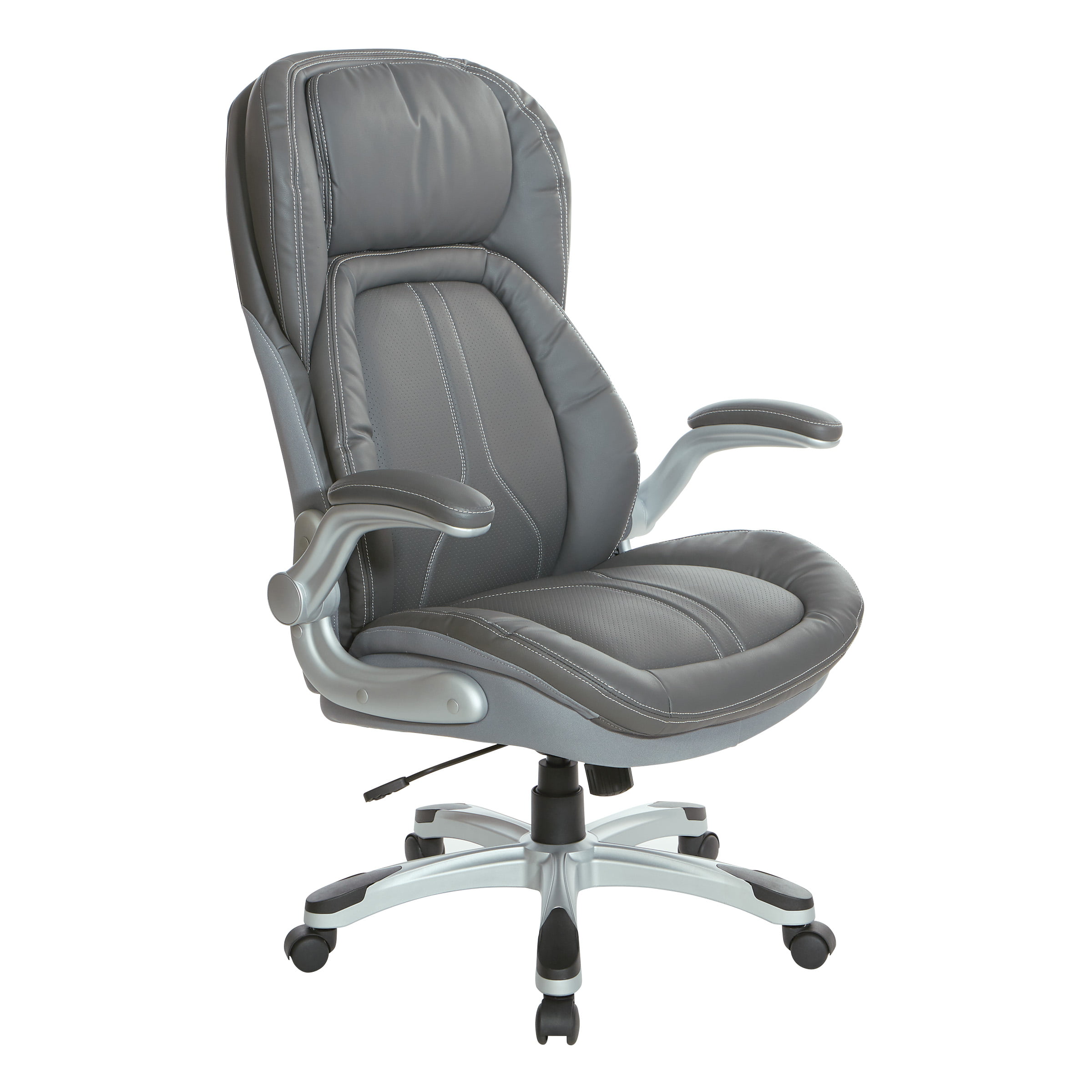 Office Star Products Grey Bonded Leather Executive Chair with Padded