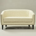 thumbnail image 2 of 50" Faux Leather Small Barrel Love Seat Settee, Diamond Tufted Back Compact Loveseat Sofa with Nailhead Trim, Modern 2-Seater Couch with Solid Wood Legs for Small Spaces, Apartments, Cream, 2 of 17