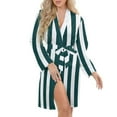 thumbnail image 5 of Aesthetic Blue Green And White Vertical Night Robe Long Sleeve V Neck Robe With Belt Women's Sleepwear Dresses, 5 of 9