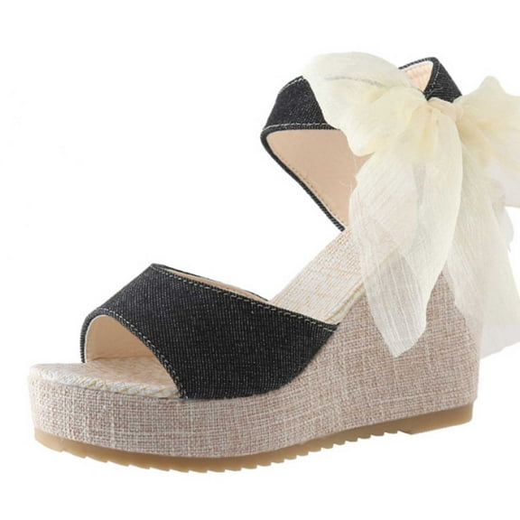 Nrmvnmi Women's Boho Wedge Sandals Open Toe Ankle Strap Summer Bohemian Shoes Platform Sandals Heels Black Mothers Day Gifts