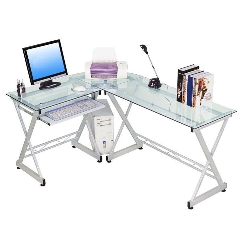 Kingfisher Lane Glass Top L Shaped Computer Desk Walmart Com