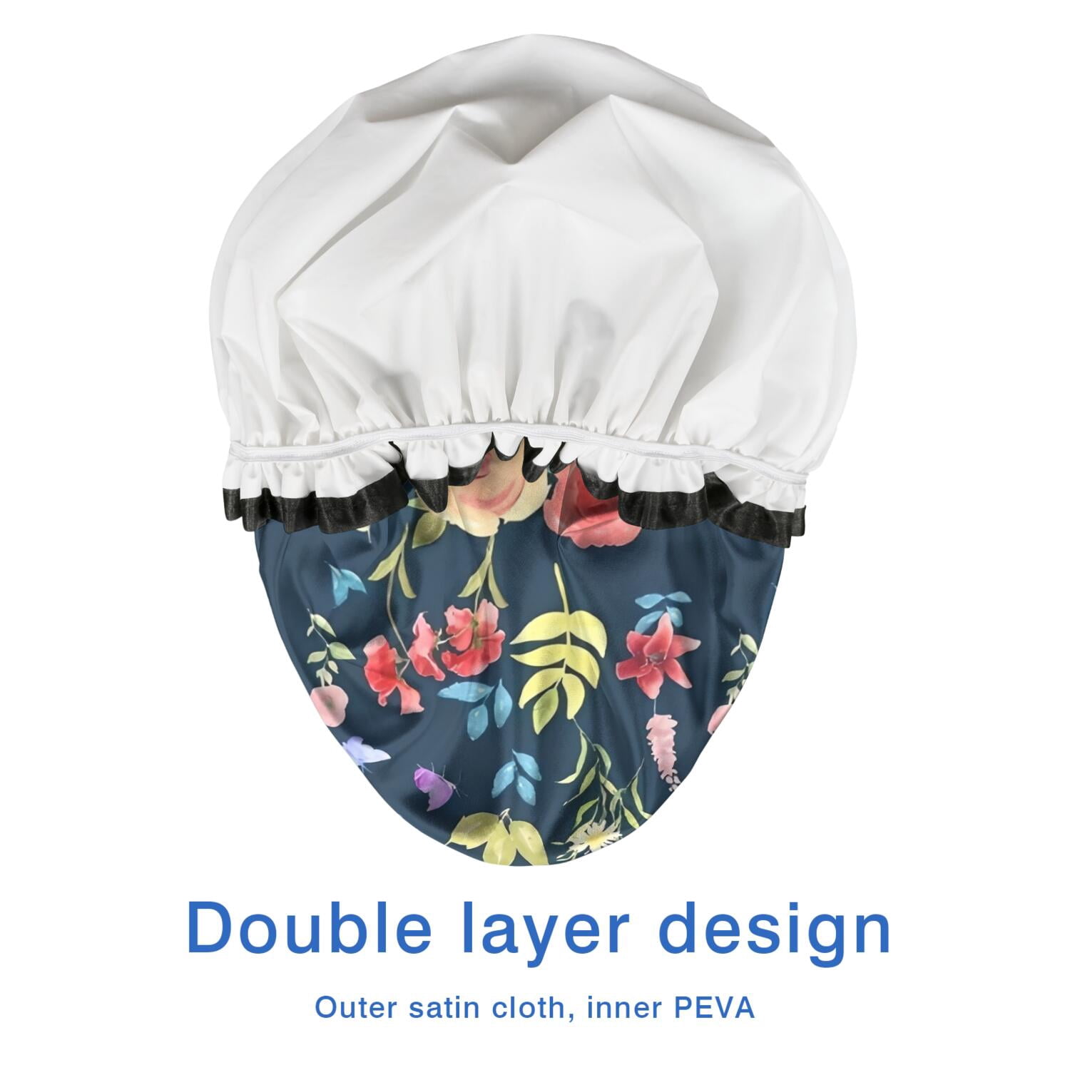 Shower Caps,Pioneer Flower Floral Print Pattern Waterproof Shower Cap for Women 4 Pieces,Double Reusable Hair Cover for Shower PEVA Elastic Stretch Hem