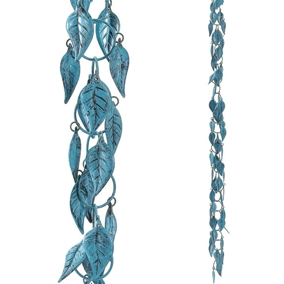 Antique Blue Leaf 8.5ft Rain Chain - Decorative Metal Gutter & Downspout Accessory with Hook, Outdoor Garden Water Catcher, Circle Rain Catcher, Gutter Chain, Downspout Chain, Outdoor Garden Decor