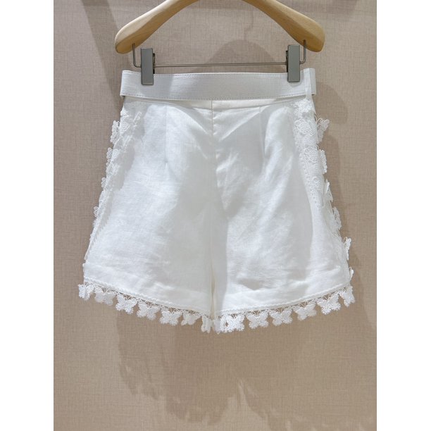 NOVEDAD DE VERANO 2024, producto ligero de lujo, calcomanía de mariposa 3D, pantalones cortos de cáñamo de algodón de cintura alta, corte ajustado a la moda