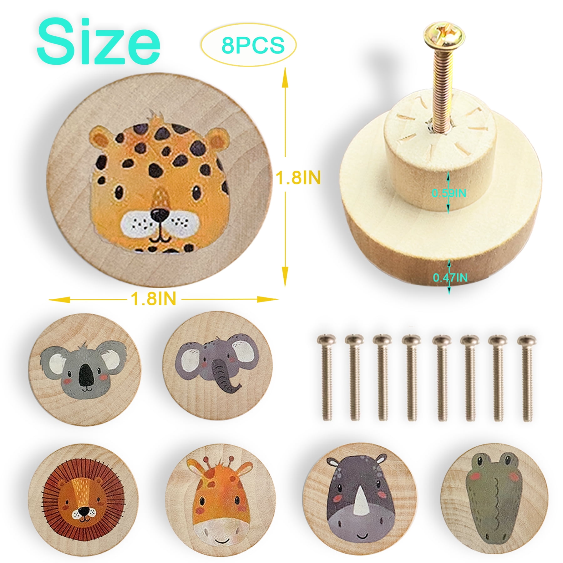 Jamjam Animal Wood Dresser Cabinet Drawer Knobs Round Unique Decorative Wooden Drawer Knobs for Kids Cabinets