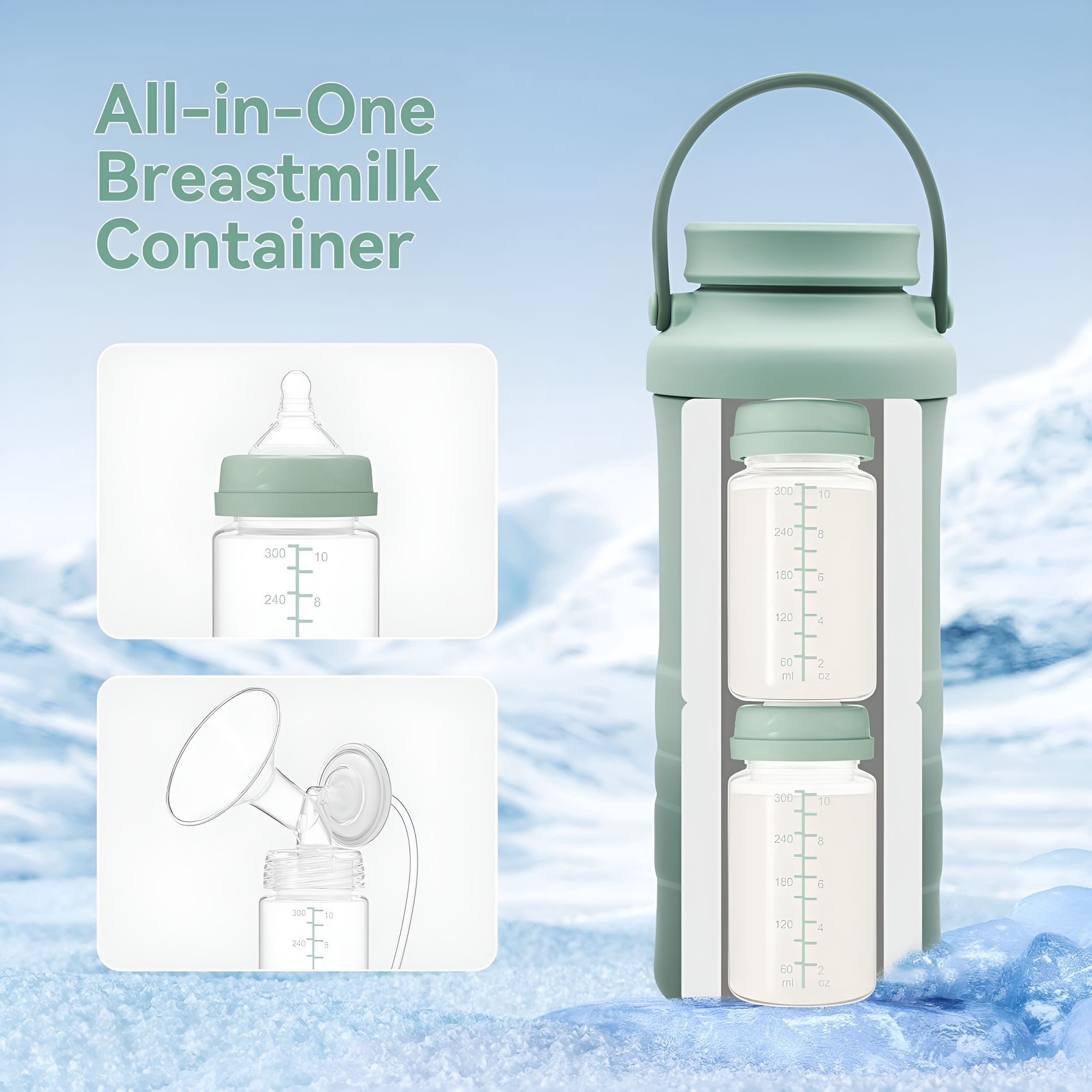 XIRQI 2026 New 10Oz Breast Milk Storage Bottle,Collection Bottle Container for Fridge,Pumping Bottles Compatible with Wide Neck Flange for Home,Daycare,Travel,Hospital,4Pcs