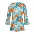 thumbnail image 4 of CYMMPU 3/4 Sleeve Blouses for Women Dressy Casual T-Shirts Spring Tops Loose Fit Button V Neck Flare Sleeve Summer Trendy Shirts Floral Printed Pleated Dressy T-Shirts 16, 4 of 5