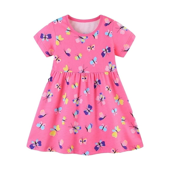 Juslio Dresses for Girls Summer Beach Girls Sundress Kids Clothes Short Sleeve Print Casual Little Girl Dresses