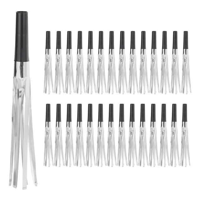 Uxcell 60 Pcs Silbatos de Ruido, Silbatos de Fiesta con Flecos Metálicos para Favor de Fiesta, Tono Negro/Plata