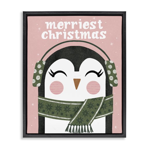 Stupell Industries Cottage Merriest Christmas Penguin Black Floating Frame Canvas Art, 17 x 21, by Muffin Grayson