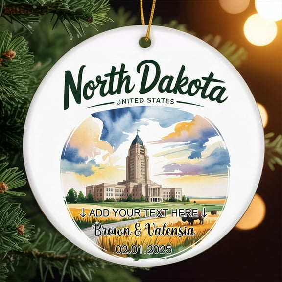 Ceramic Ornament, North Dakota State, USA Christmas Ornament, Christmas Decoration, Holiday Ornament Gift for Couples, Family, Friends, Vacation Keepsake189OR34