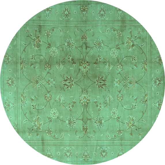 Ahgly Company Machine Washable Indoor Round Persian Turquoise Blue Traditional Area Rugs, 5' Round
