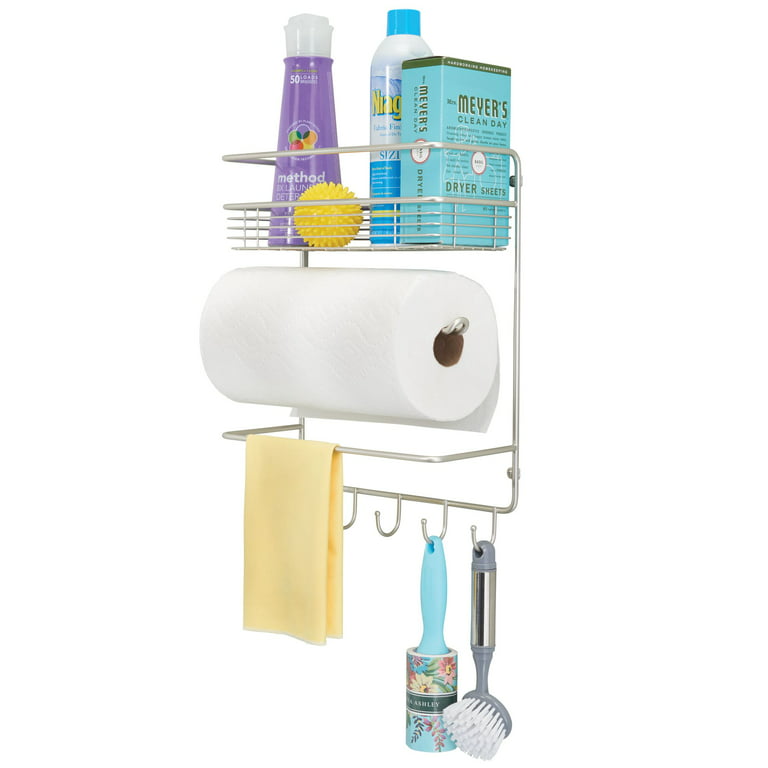 mDesign Wall Mount Metal Paper Towel Holder with Storage Shelf