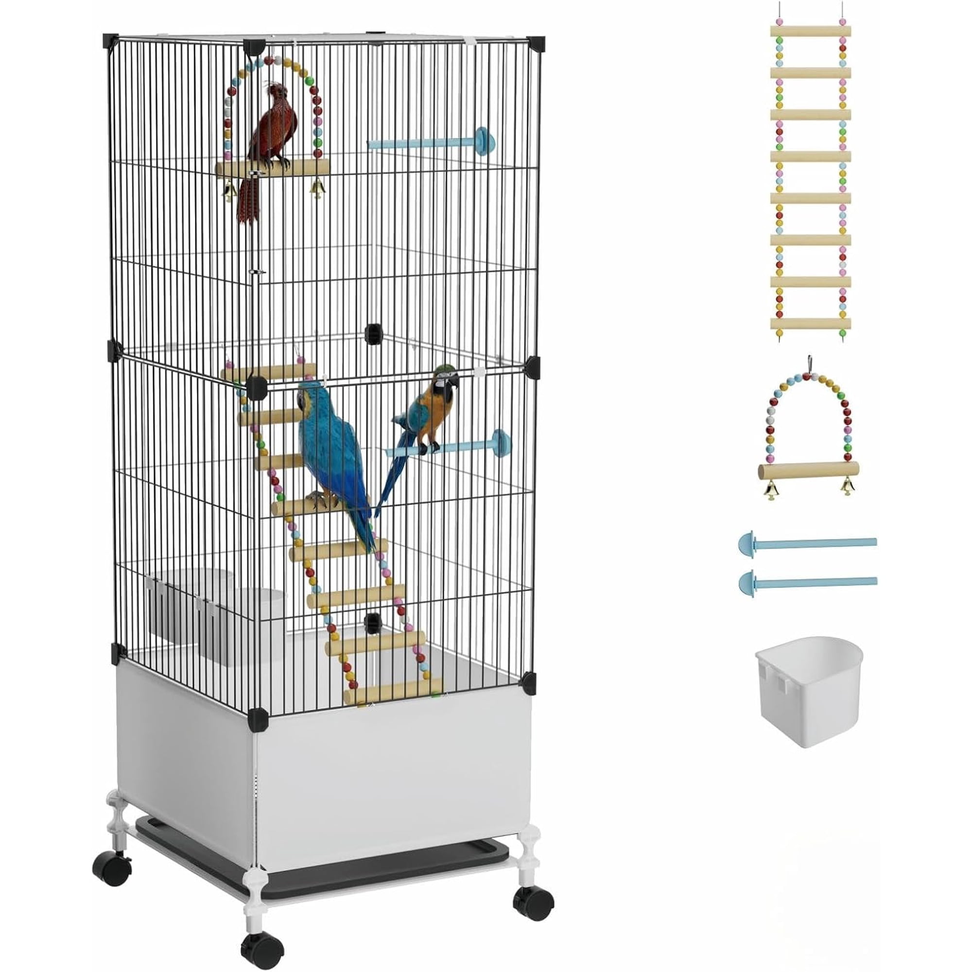 Medium Flight Bird Cage, Black Parakeet Cages with Rolling Stand & Wheels, Wide Birdcage for Parrots Cockatiels Conure Budgie Canary Finch Lovebird