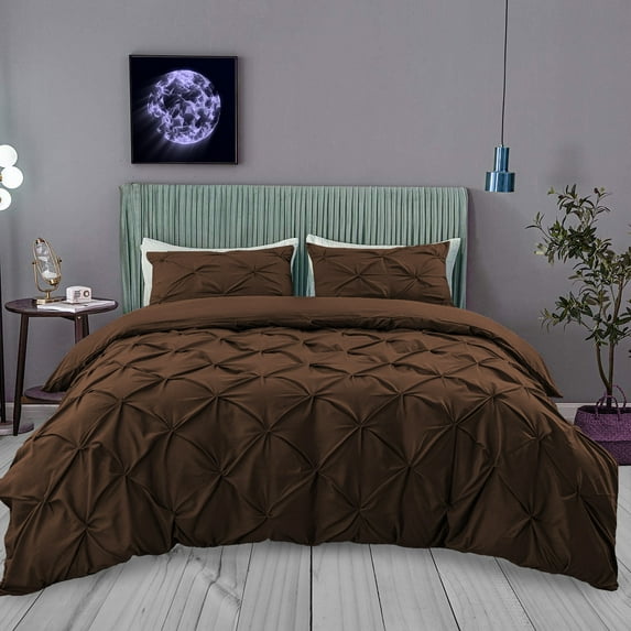 BedDecor 600 TC 3 Piece Pinch Pleated(Chocolate,Full/Queen) 100% Egyptian Cotton Base Duvet Set
