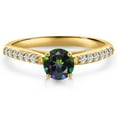 thumbnail image 3 of Gem Stone King 10K Yellow Gold Green Mystic Topaz and Lab Grown Diamond Engagement Ring for Women | 0.73 Cttw | Round 5MM | Gemstone November Birthstone | Size 7, 3 of 6