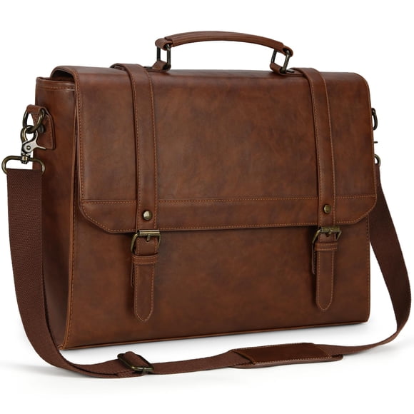 Sac Messager pour Hommes Sac pour Ordinateur Portable 18 Pouces Étanche Mallette en Cuir Vintage Grand Sac à Main Rétro Sac à Bandoulière pour Bureau Voyage d'Affaires