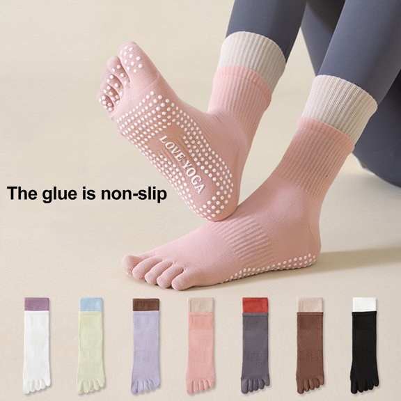 ZenCart 1 Pair Yoga Toe Socks with Non-slip Gripper Breathable Moisture-Wicking Ballet Dance Fitness Pilates Athletic Gym Sports Mid-calf Socks