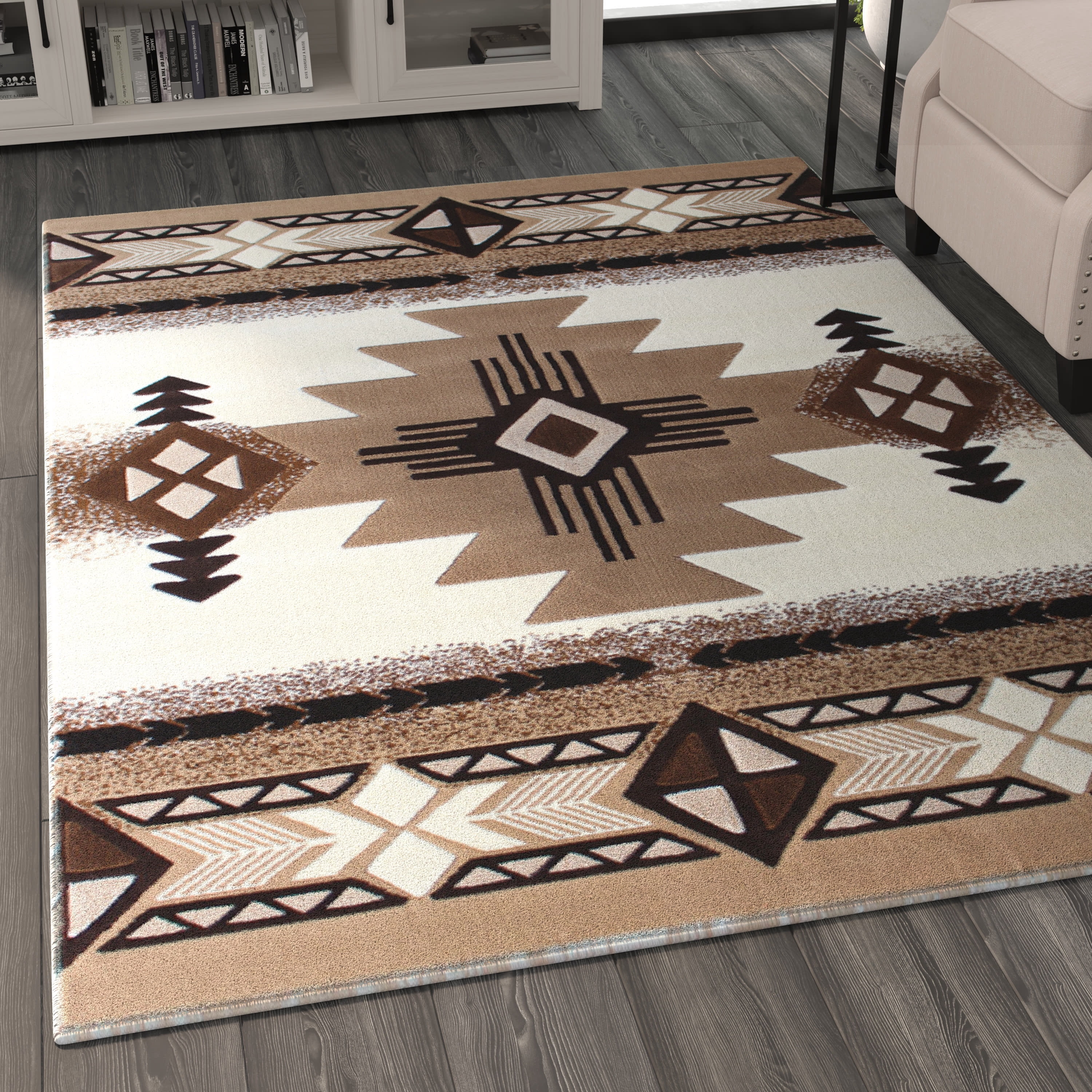 BizChair South West Native Area Rug Design C318 Ivory (5 Feet X 7 Feet)